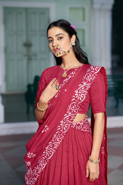 Rani Pink Chanderi Batik Print Lehenga Choli
