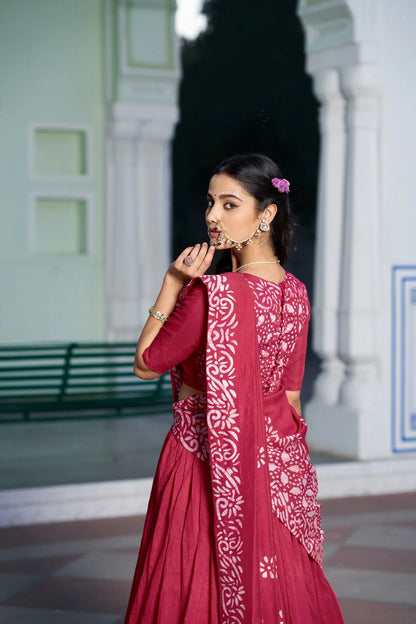Rani Pink Chanderi Batik Print Lehenga Choli