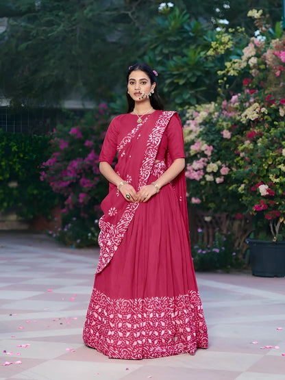 Rani Pink Chanderi Batik Print Lehenga Choli