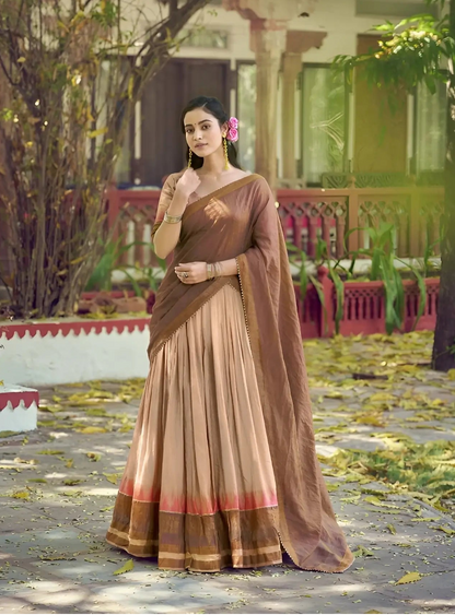Sand Beige South Indian Half Saree Lehenga