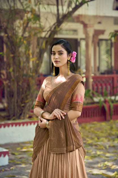 Sand Beige South Indian Half Saree Lehenga