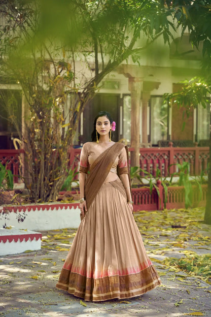 Sand Beige South Indian Half Saree Lehenga