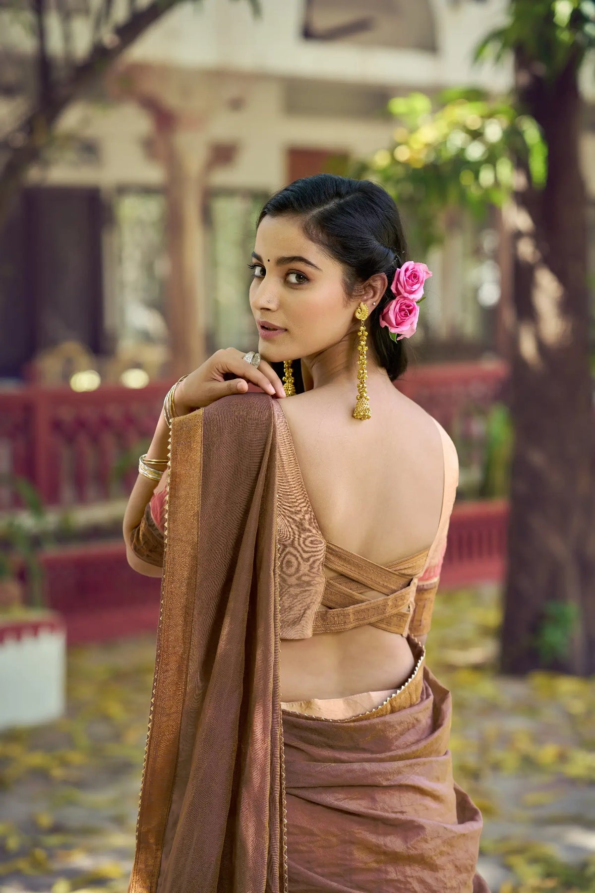 Sand Beige South Indian Half Saree Lehenga