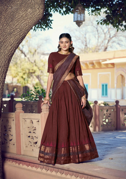 Dark Maroon South Indian Half Saree Lehenga