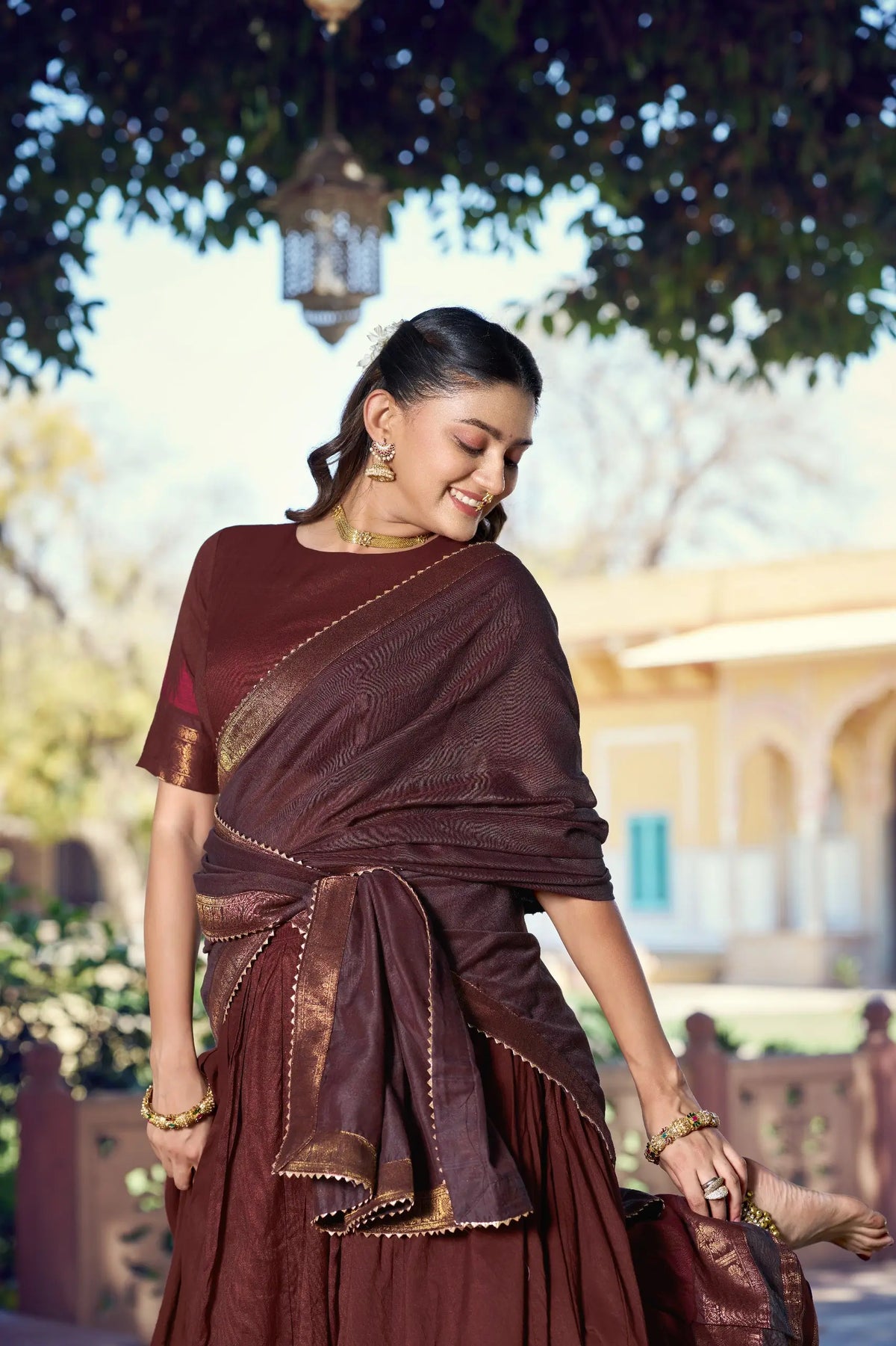 Dark Maroon South Indian Half Saree Lehenga