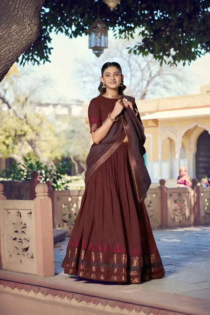 Dark Maroon South Indian Half Saree Lehenga