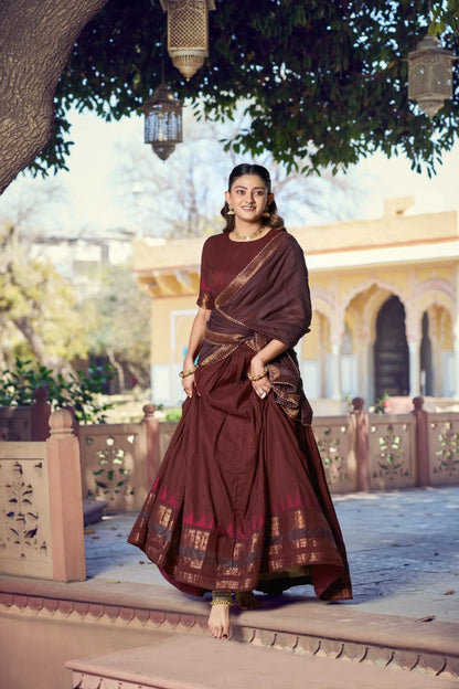 Dark Maroon South Indian Half Saree Lehenga