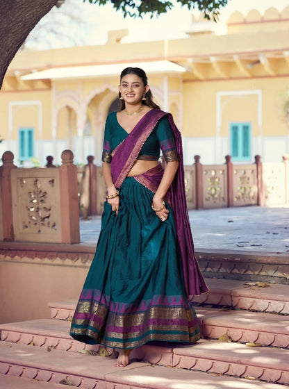 Dark Teal South Indian Half Saree Lehenga