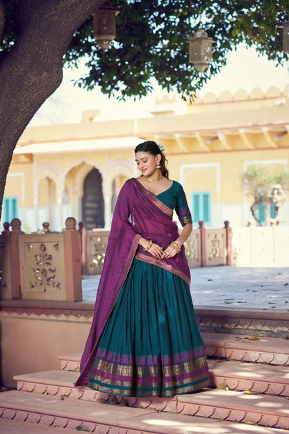 Dark Teal South Indian Half Saree Lehenga