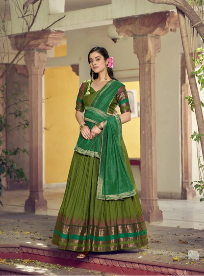 Grass Green South Indian Half Saree Lehenga