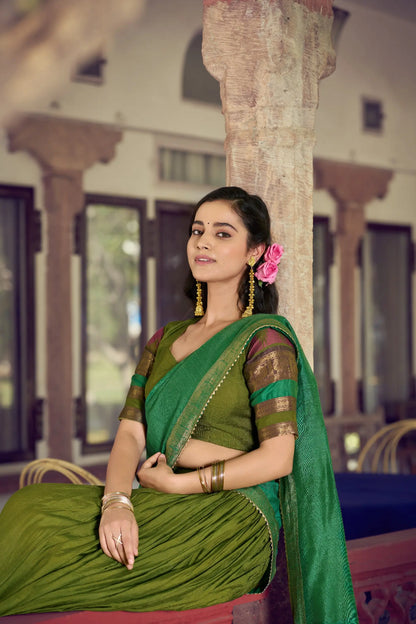 Grass Green South Indian Half Saree Lehenga