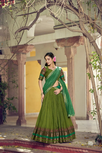 Grass Green South Indian Half Saree Lehenga