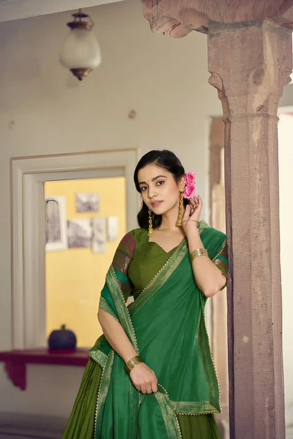 Grass Green South Indian Half Saree Lehenga
