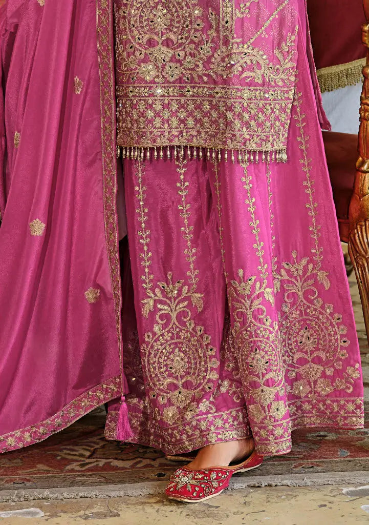 Dark Pink Chinon Embroidered Salwar Suit
