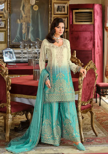 Sea Blue Chinon Embroidered Salwar Suit