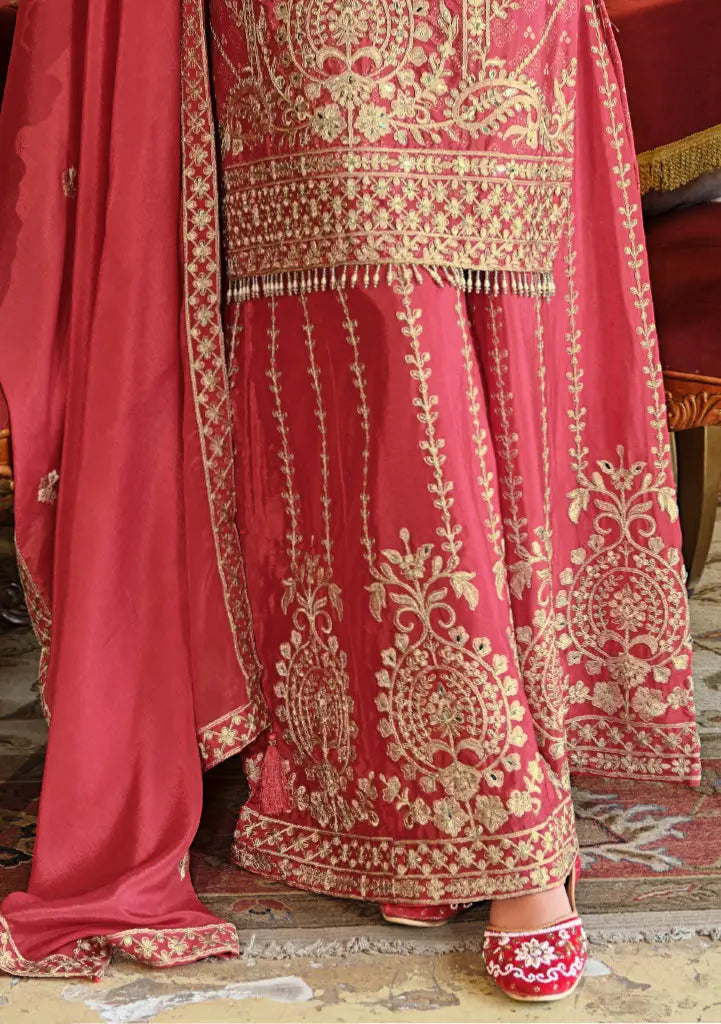 Rust Orange Chinon Embroidered Salwar Suit