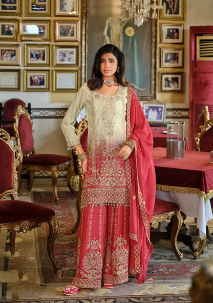 Rust Orange Chinon Embroidered Salwar Suit