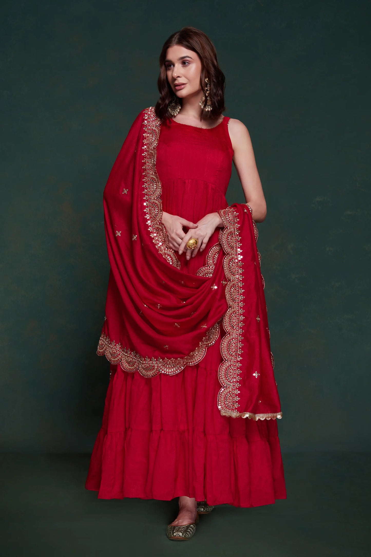 Red Georgette Gown With Dupatta