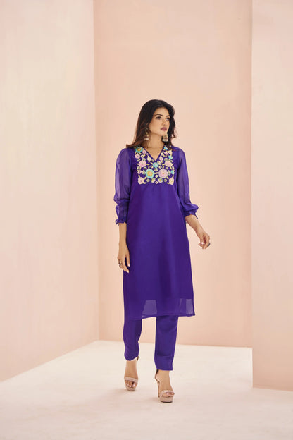 Purple Organza Salwar Suit With Handwork