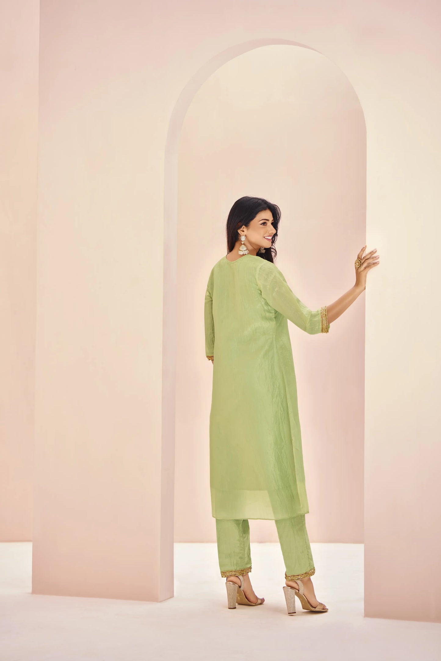 Light Green Organza Salwar Suit With Handwork