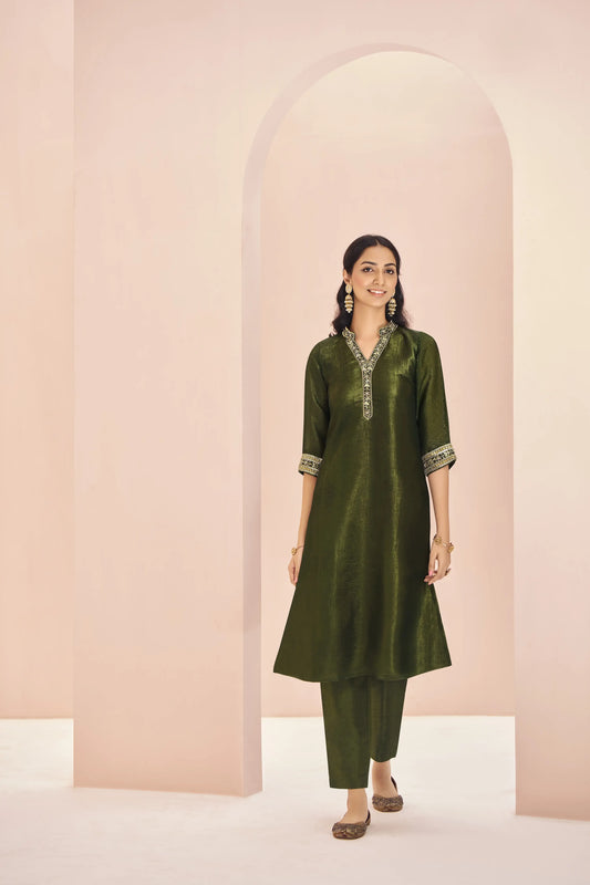 Olive Green Organza Salwar Suit