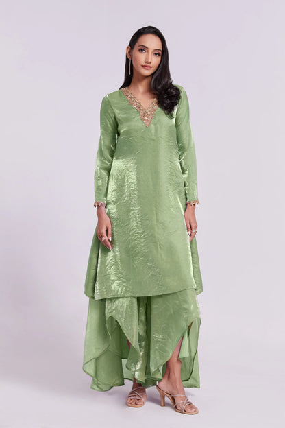 Pista Green Pure Organza Salwar Suit With Handwork