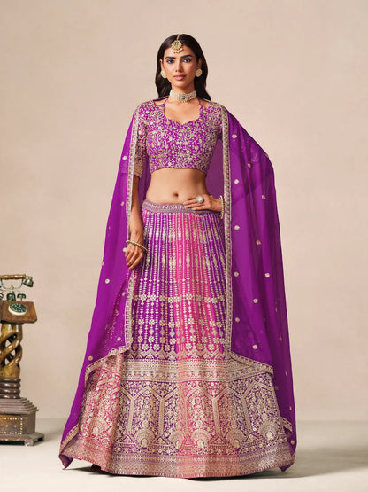 Purple-Pink Embroidered Lehenga Choli
