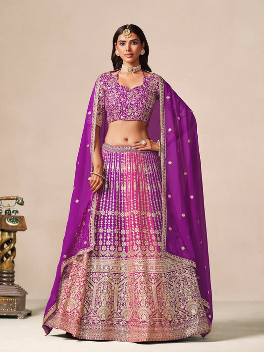 Purple-Pink Embroidered Lehenga Choli