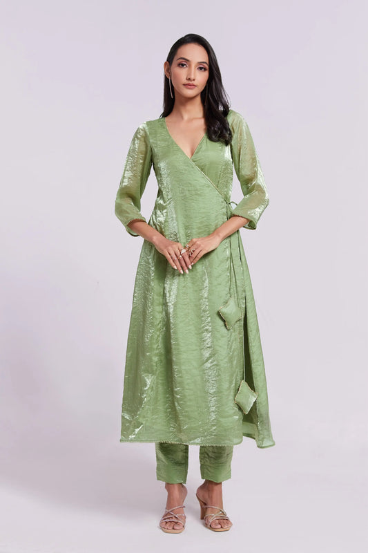 Pista Green Pure Organza Salwar Suit