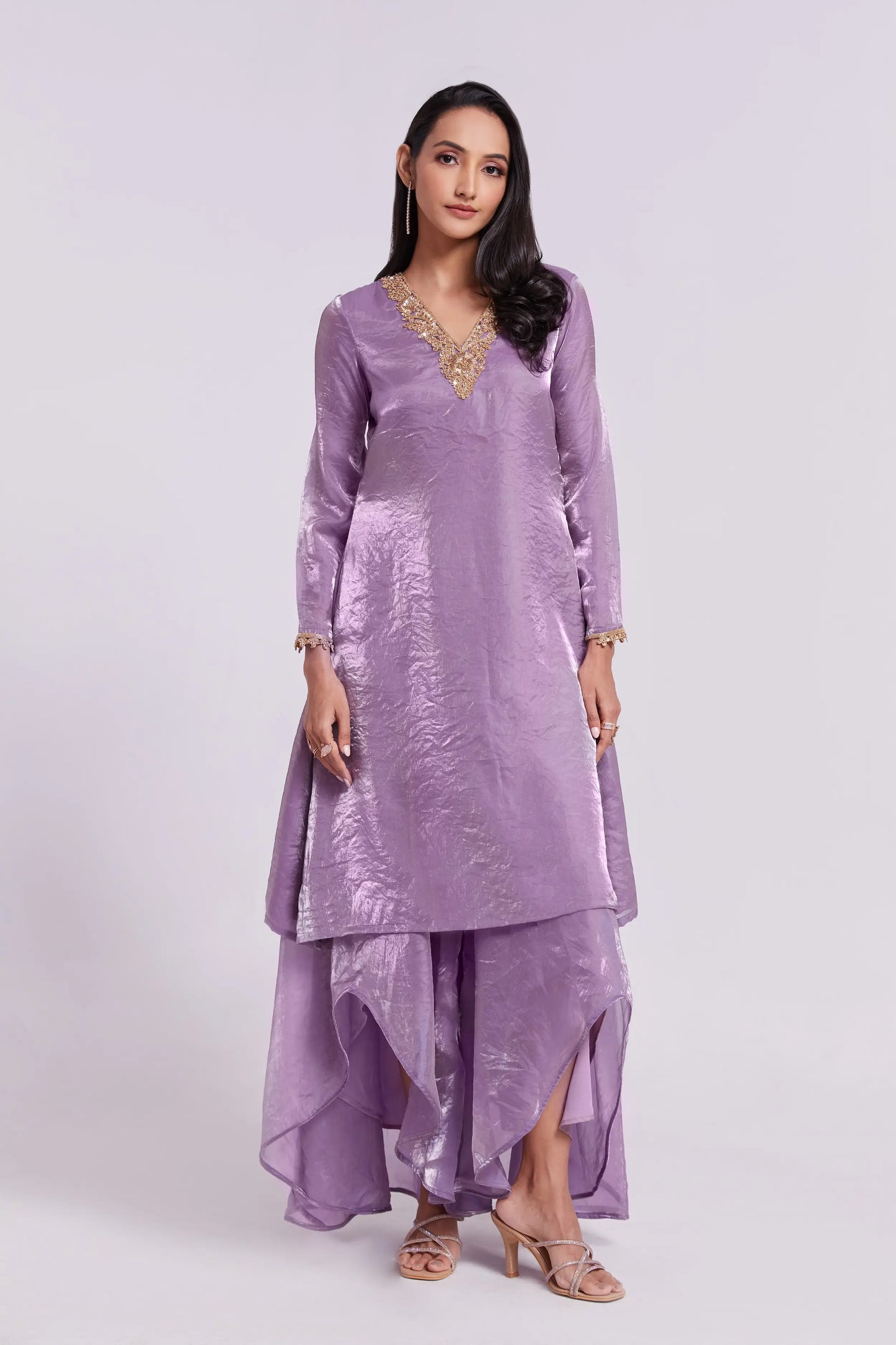 Lilac Purple Pure Organza Salwar Suit With Handwork