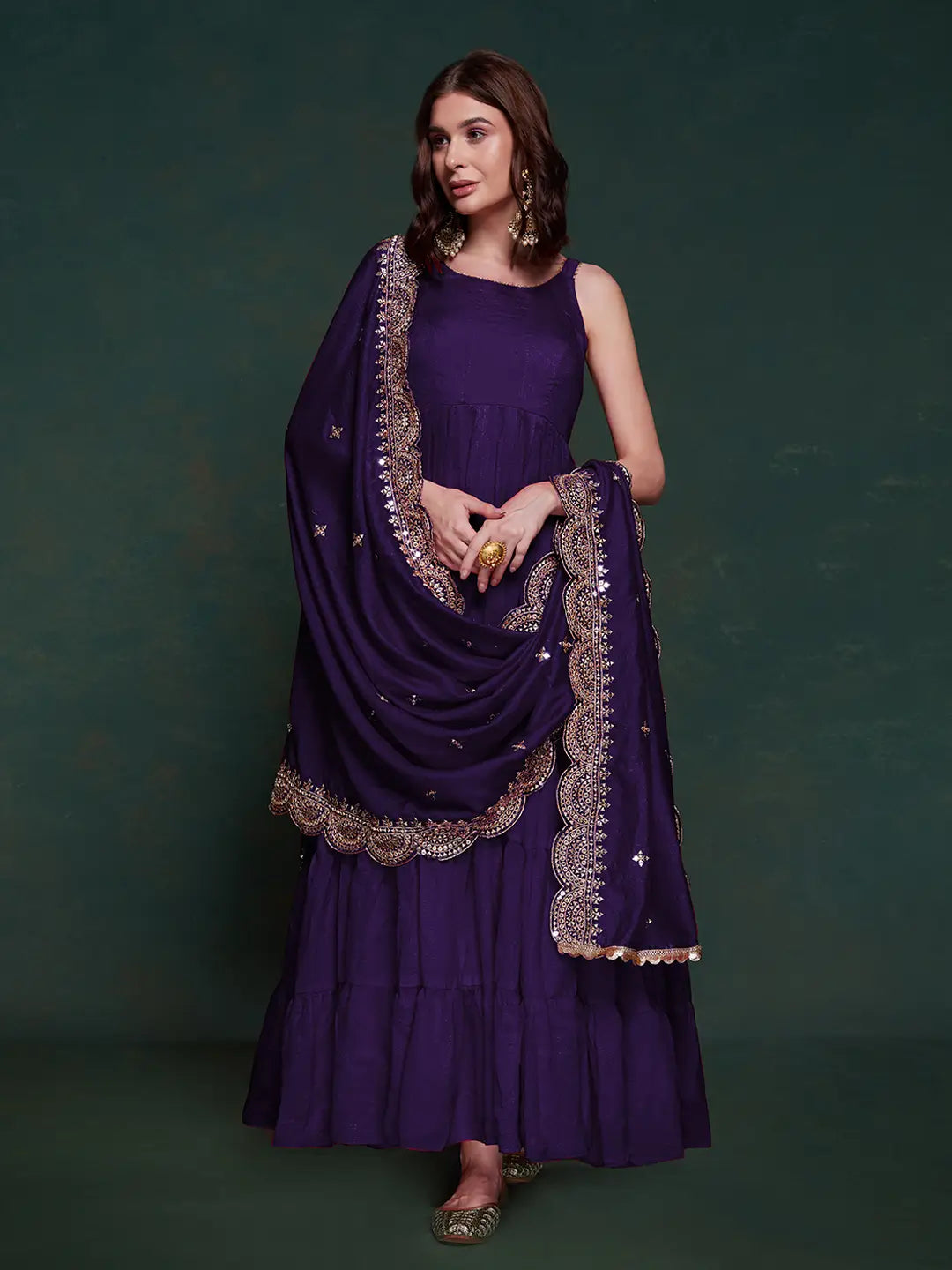 Purple Silk Gown With Dupatta