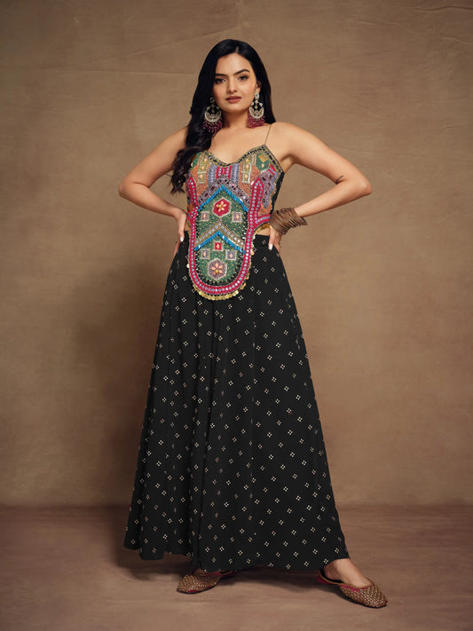 Black Silk With Handwork Co-ord Set