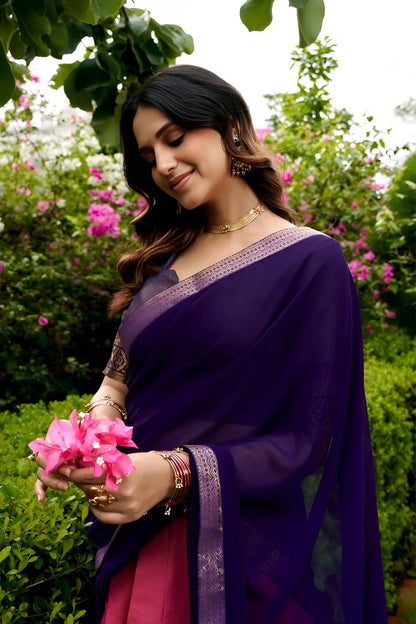 Tulip Pink Kanchipuram Half Saree Lehenga