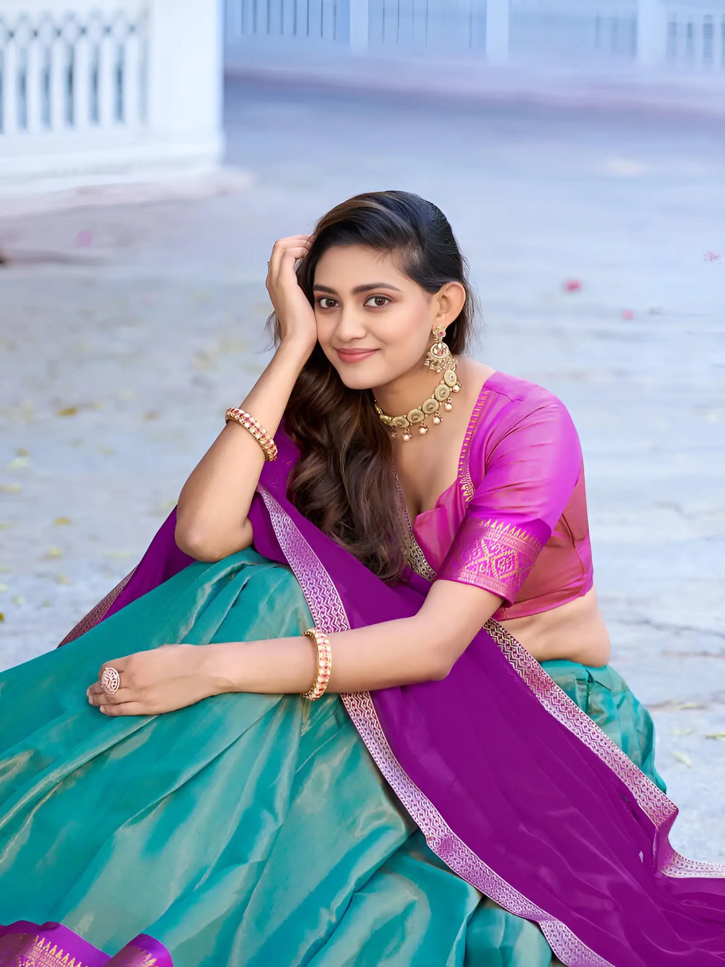 Sea Green Kanchipuram Lehenga Choli