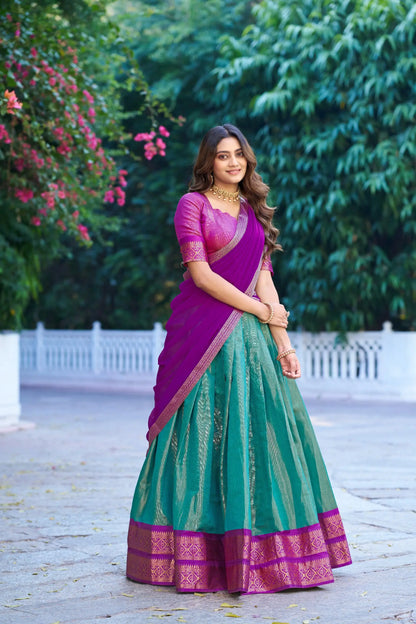 Sea Green Kanchipuram Lehenga Choli