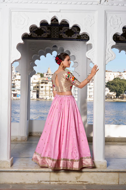 Light Pink Jacquard Silk Zari Weaving Paithani Lehenga Choli