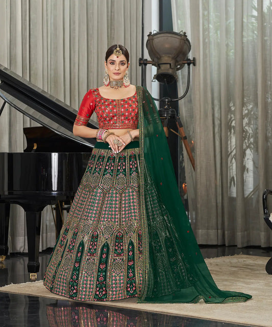 Green Silk Thread with Sequence Embroidery Work Lehenga Choli