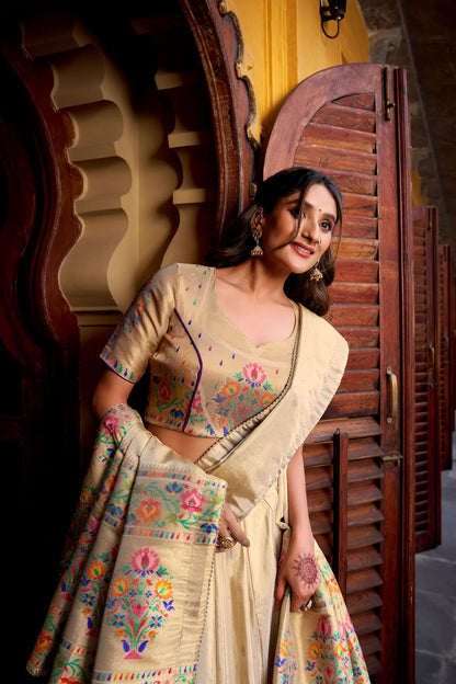 Beige-Purple Shimmer Paithani Lehenga Choli