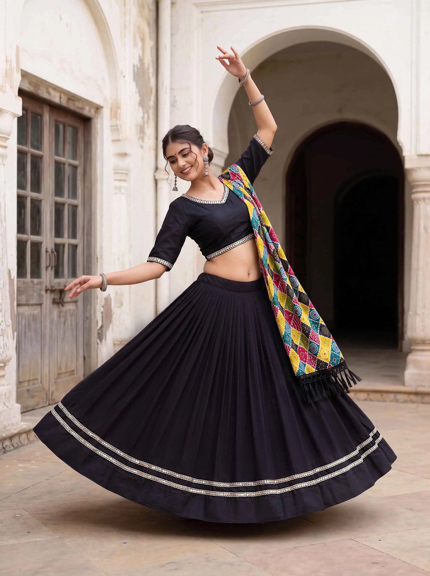 Black Mirror Work Navratri Lehenga Choli
