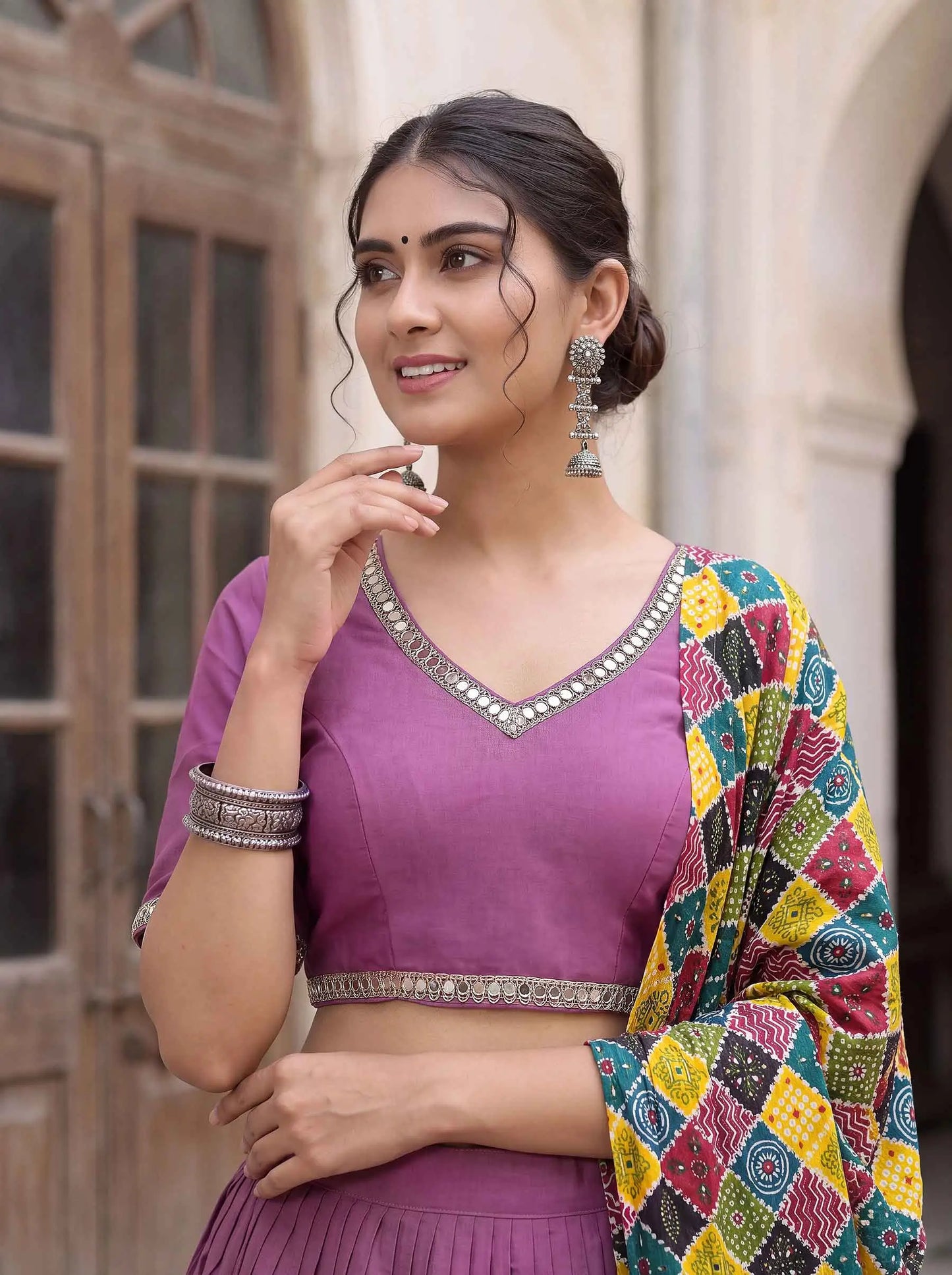 Mauve Mirror Work Navratri Lehenga Choli
