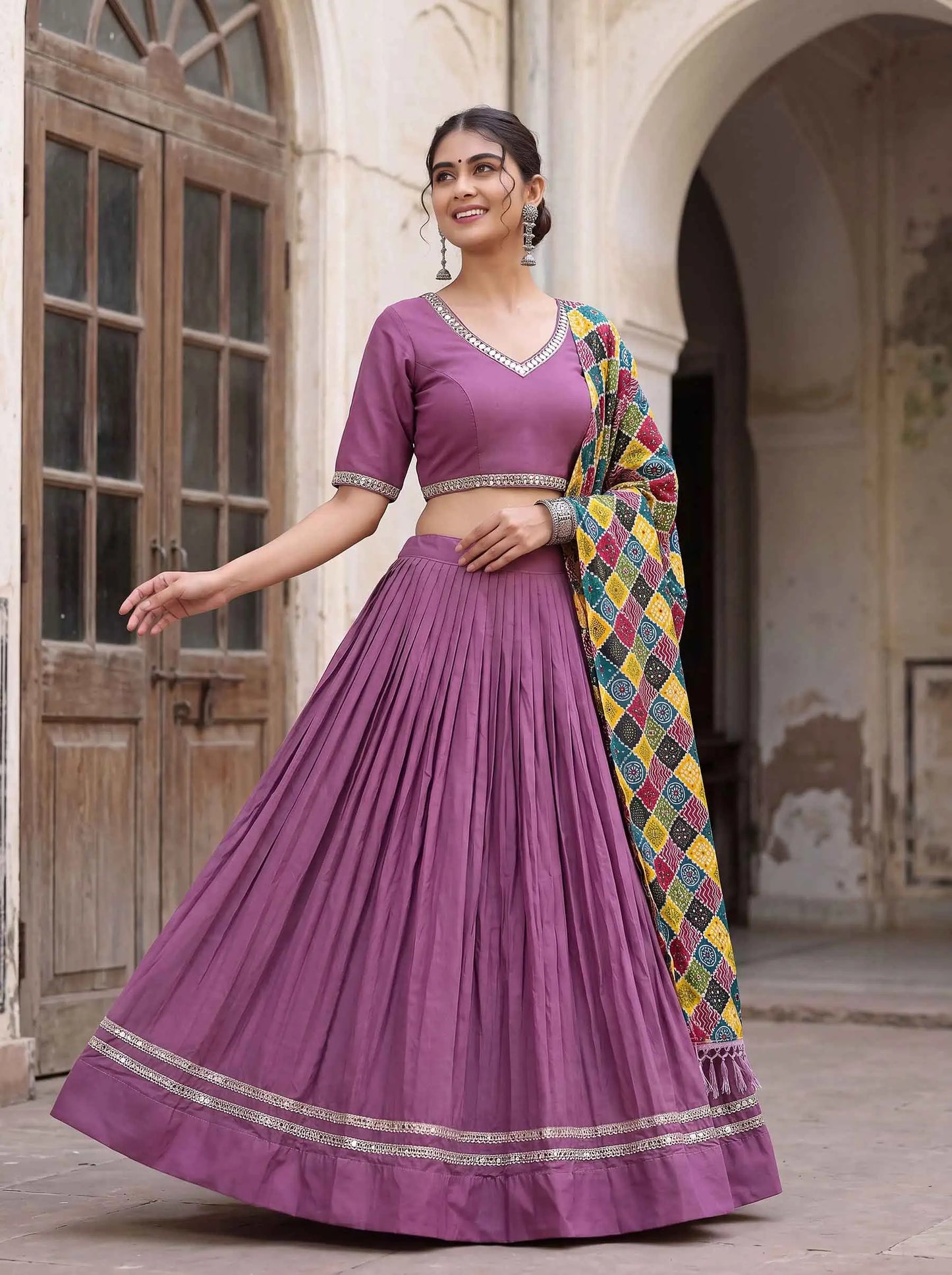 Mauve Mirror Work Navratri Lehenga Choli