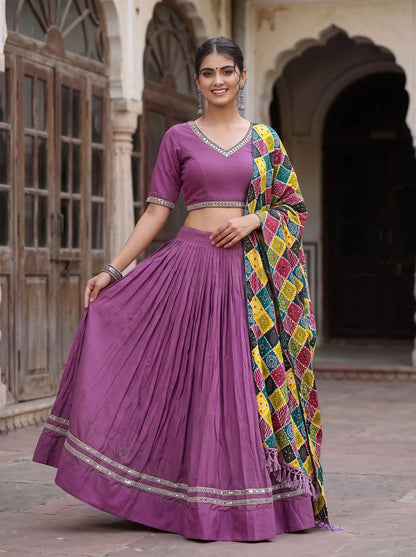 Mauve Mirror Work Navratri Lehenga Choli