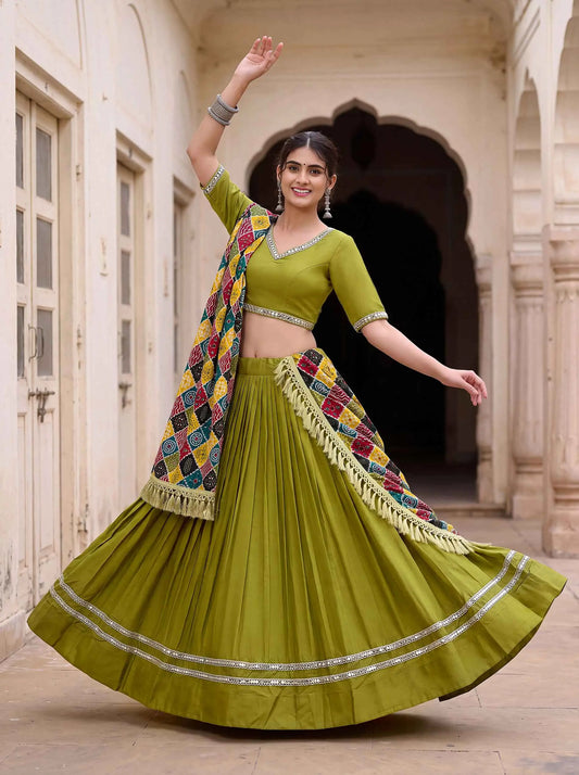 Parrot Mirror Work Navratri Lehenga Choli