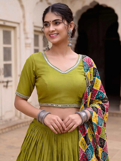 Parrot Mirror Work Navratri Lehenga Choli