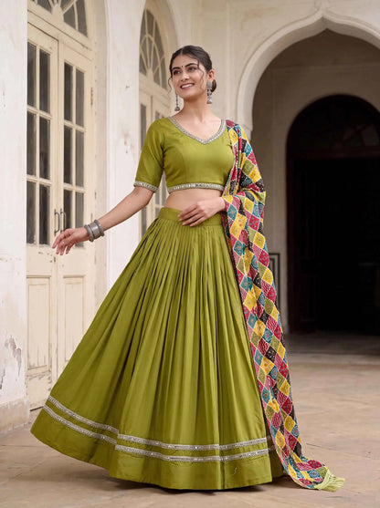 Parrot Mirror Work Navratri Lehenga Choli
