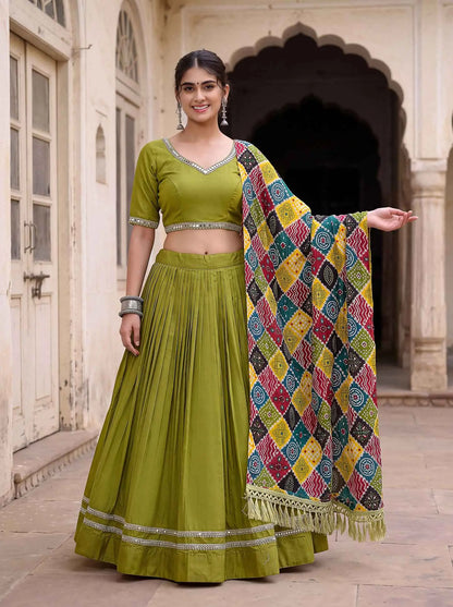 Parrot Mirror Work Navratri Lehenga Choli