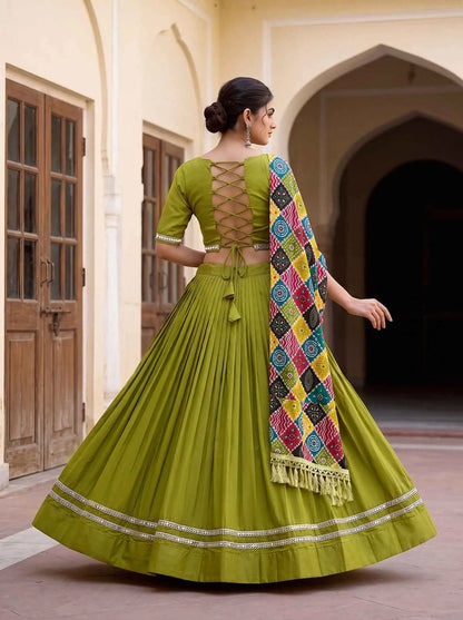 Parrot Mirror Work Navratri Lehenga Choli