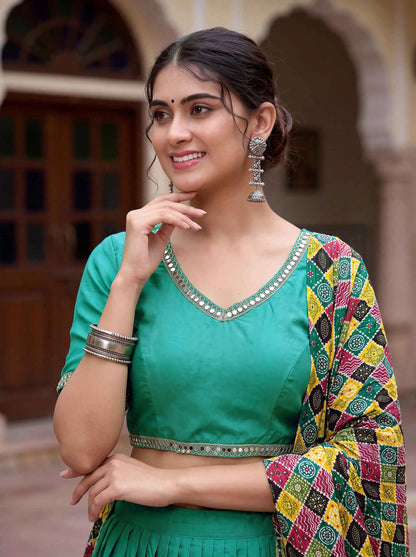 Sea Green Mirror Work Navratri Lehenga Choli