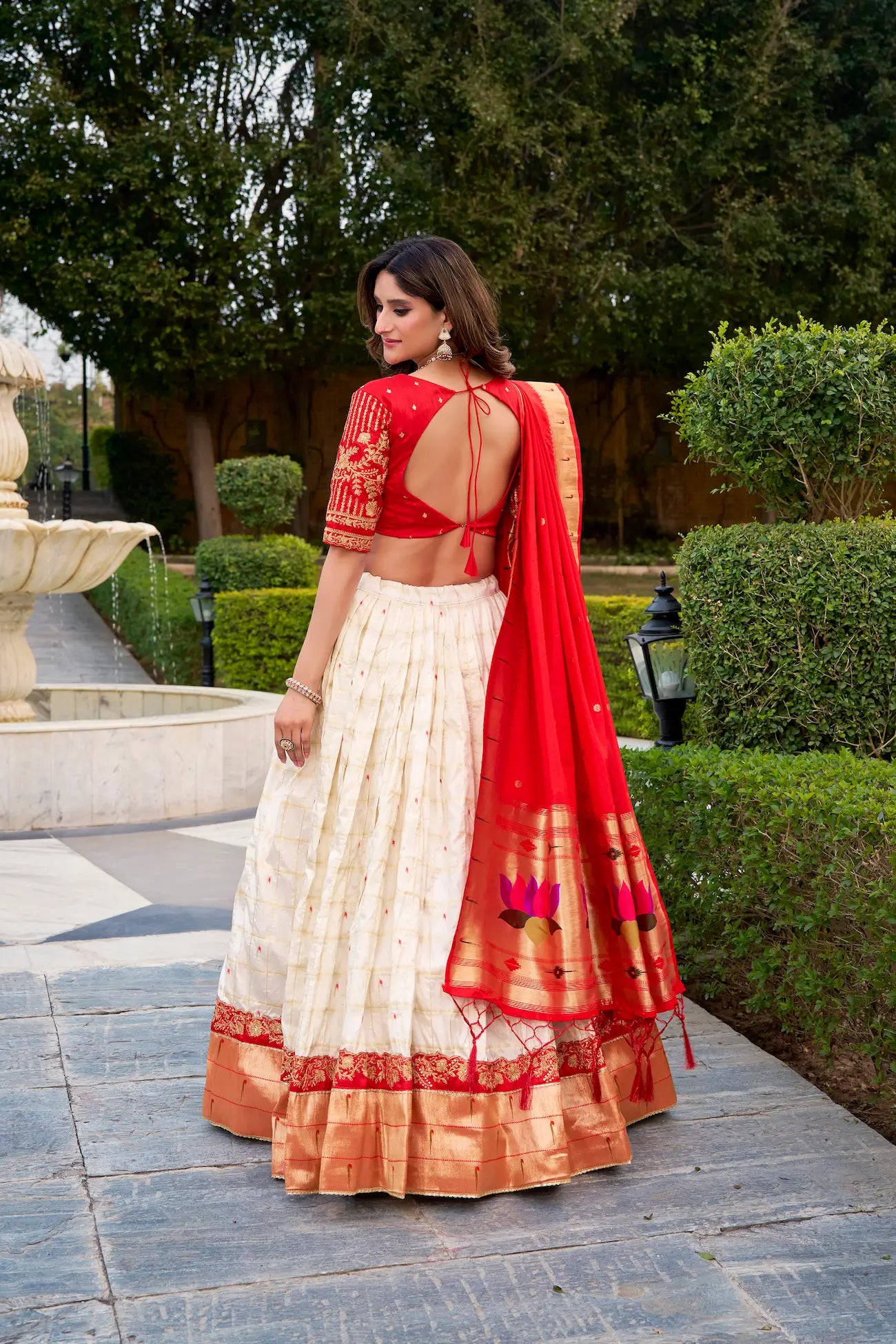 Pearl White Silk Paithani Lehenga Choli