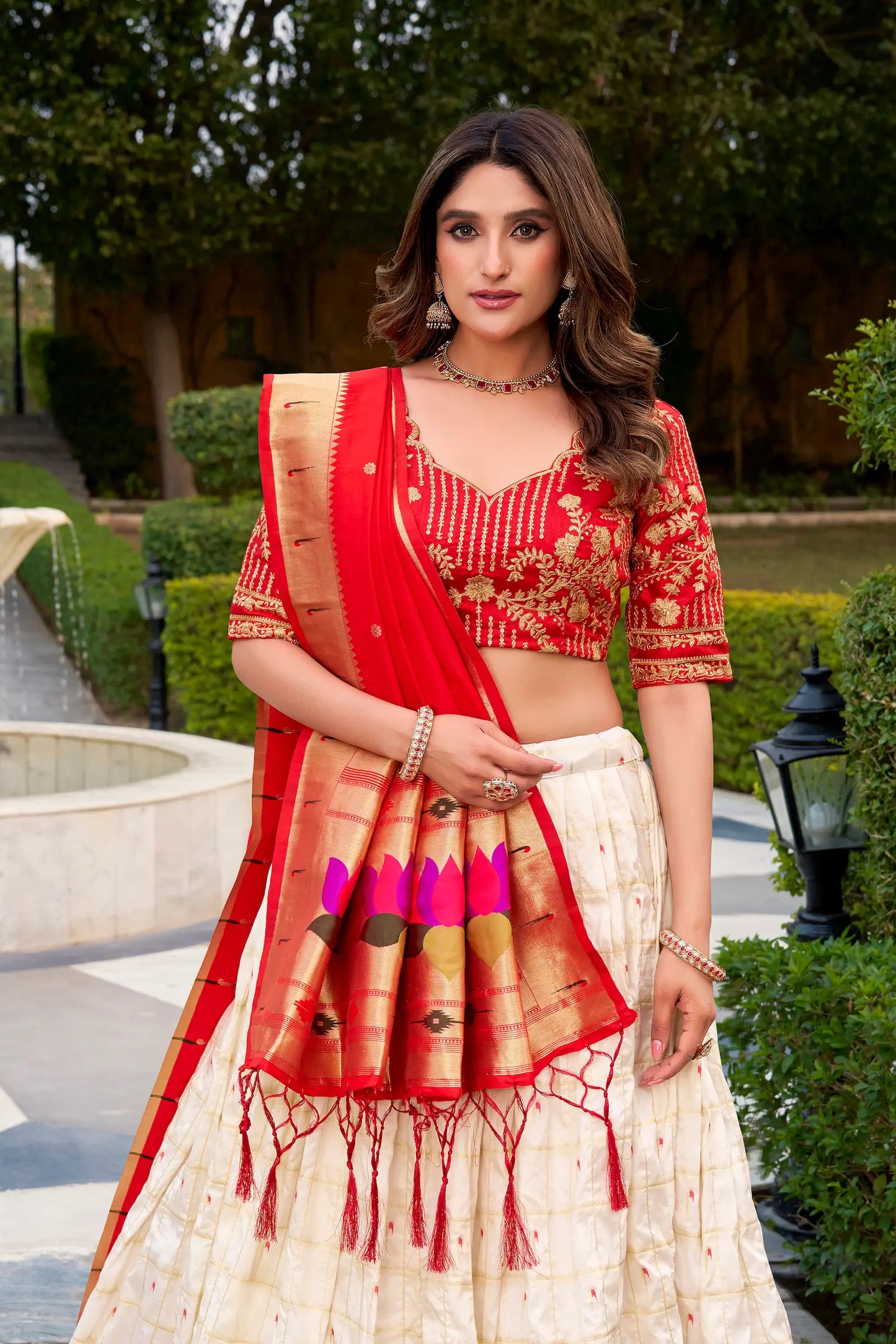 Pearl White Silk Paithani Lehenga Choli